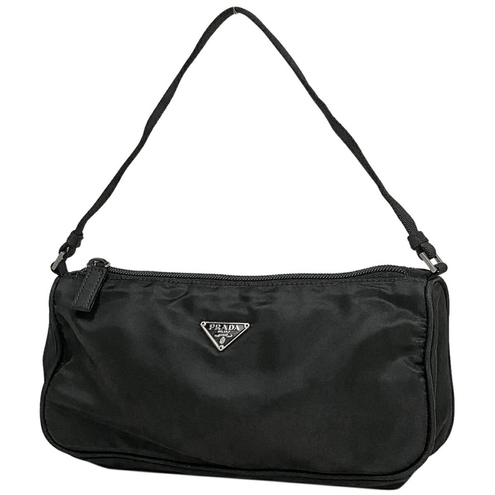 Prada Logo Plate Clutch Handbag Tote Makeup Case Accessory Tessuto Nero Black